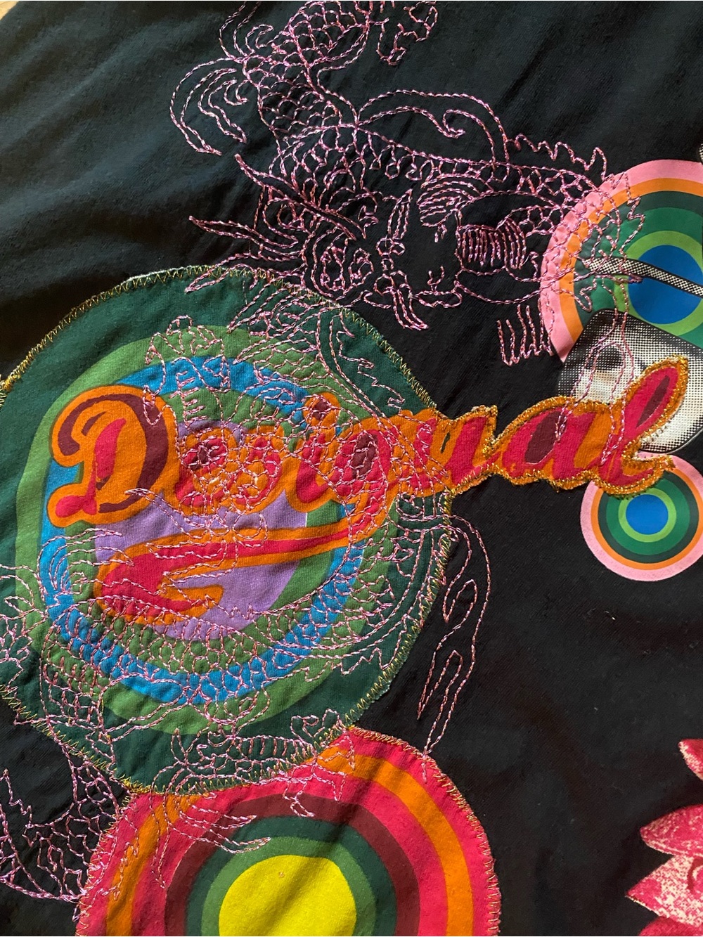 Desigual Black Skirt with Pink Floral & Multicolor Target Prints - Picture 6 of 10